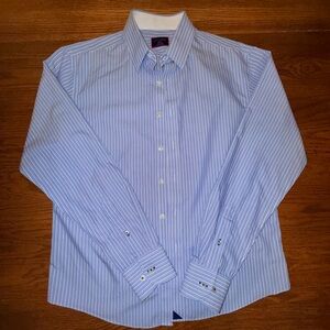 UNTUCKit Men's Light Blue Pinstripe Long sleeve Dress Shirt